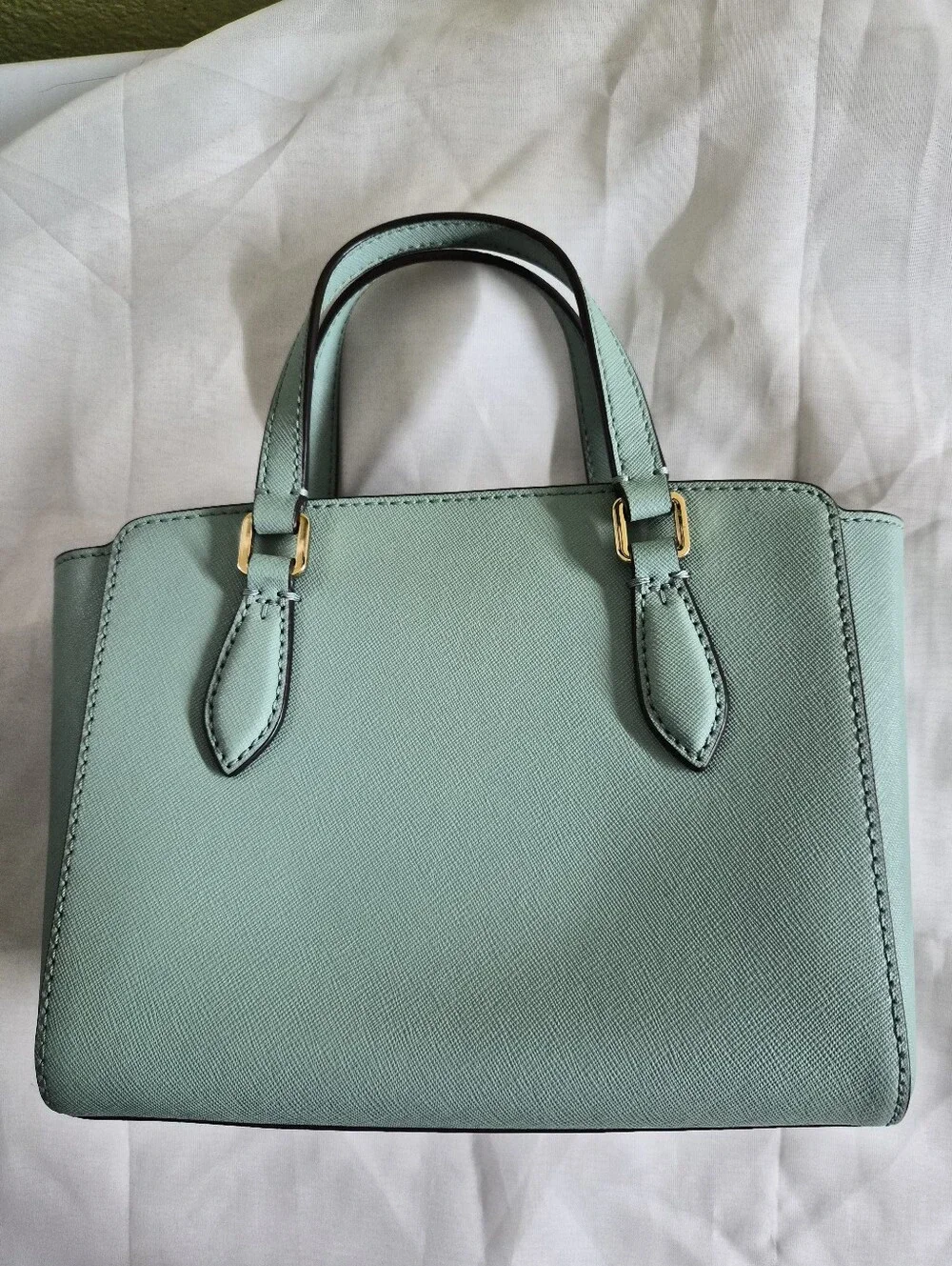 Tory Burch Light Blue Mini Saffiano Satchel with Gold Hardware